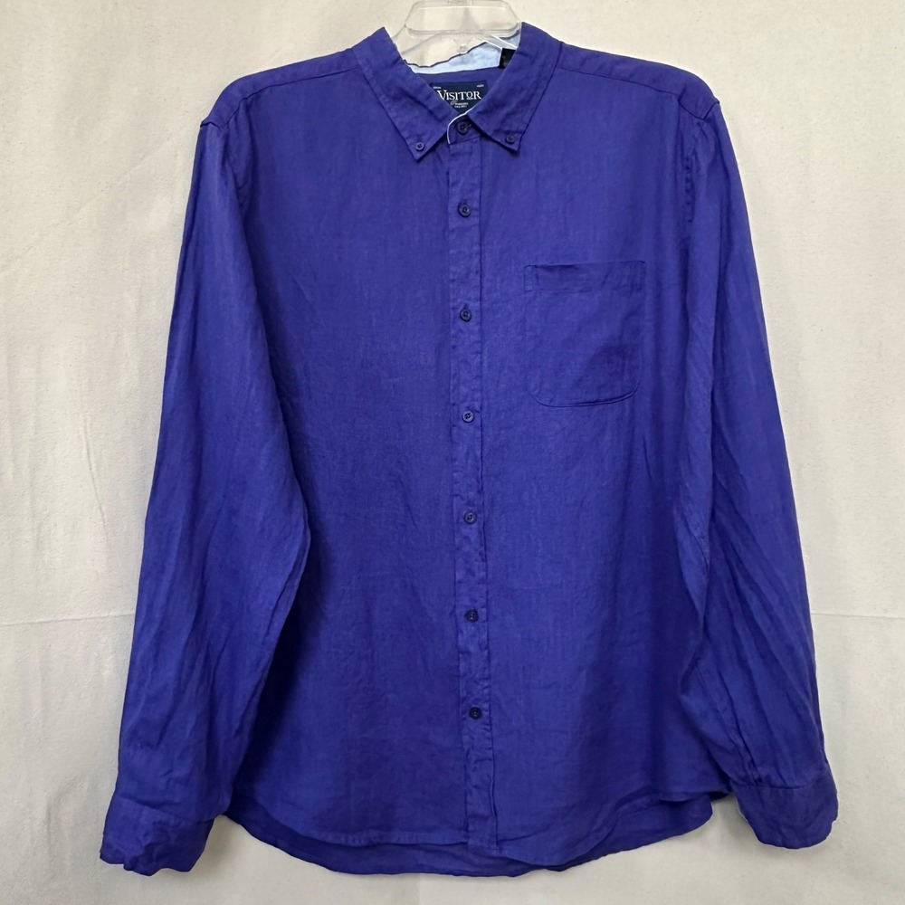 Visitor Coastal Euro Summer Mens 100% Linen L/S Button Down Shirt Sz. XL Purple